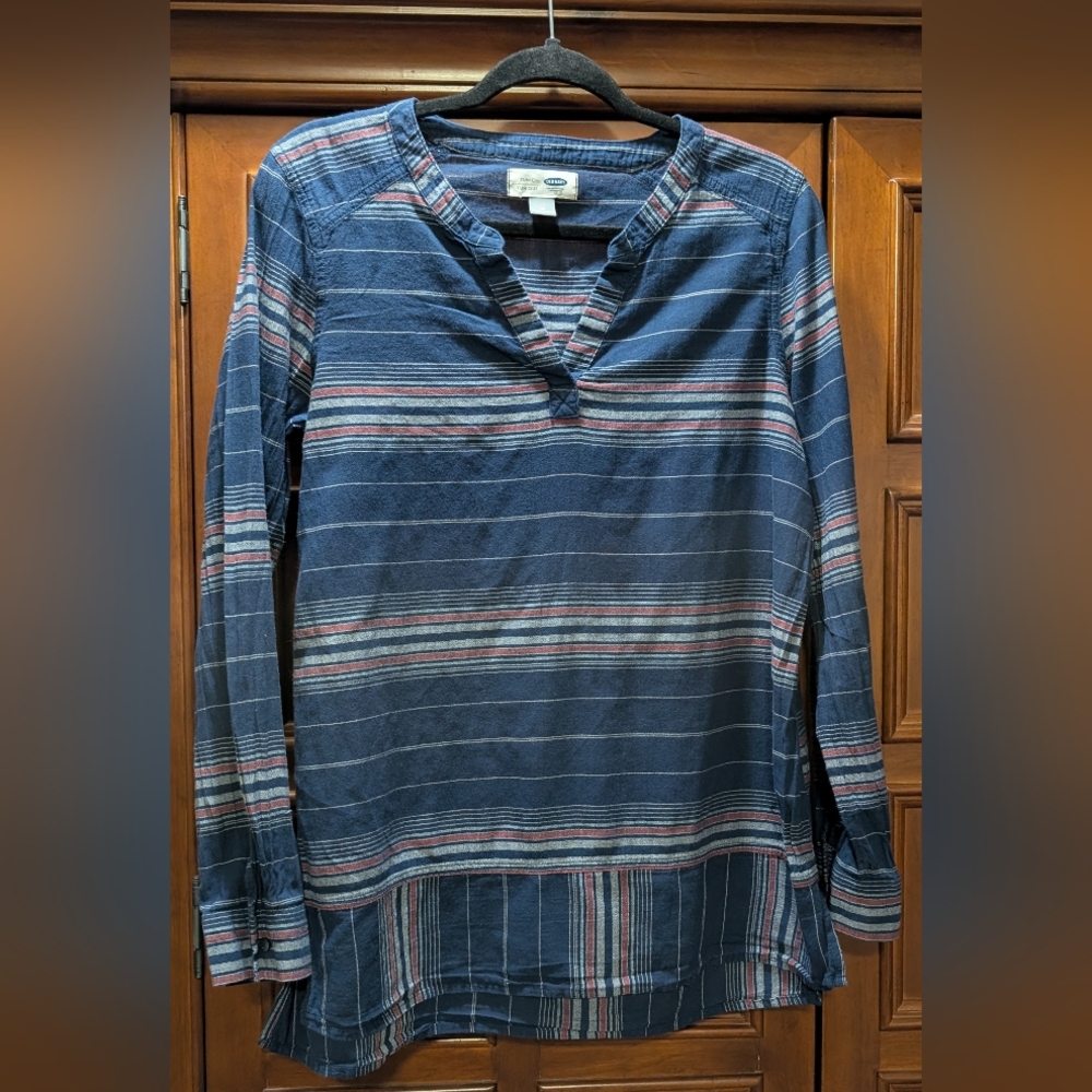 Old Navy Women's Blue Striped Tunic Top Size Medium